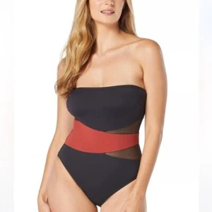 Coco Reef Women's Contours BandeauMesh Tummy-Control One-Piece Swimsuit Spice - Picture 1 of 13
