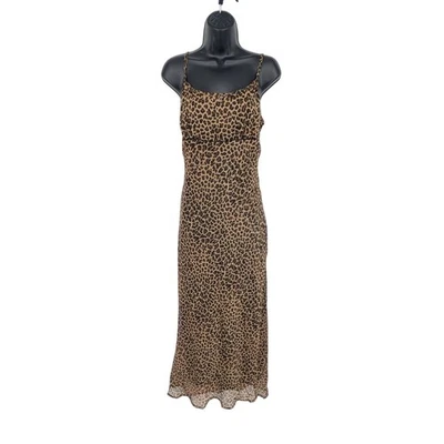 Vintage Jacqueline Ferrar Slip Maxi Dress Size 12 Leopard Print Y2K Milkmaid 90s - Image 1 of 4