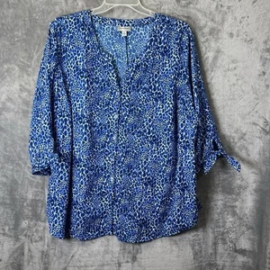 Catherines Women’s Blouse 2XL V-Neck Blouse 3/4 Sleeve Blue Animal Print - Picture 1 of 9