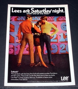 1969 ALTE ZEITSCHRIFT DRUCKANZEIGE, LEE FASTBACK LÄSSIGE HOSE, LEES SIND SAMSTAGABEND! - Bild 1 von 1
