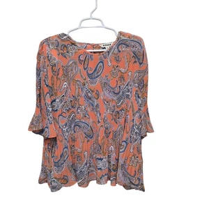Boden Paisley Pleated Flutter Sleeve Blouse 20/22 Orange Blue - Picture 1 of 7