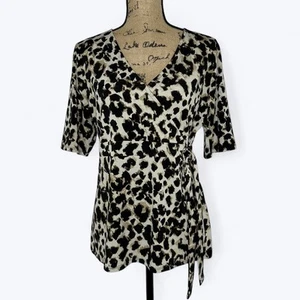 Camicia donna Merona stampa animalier finta avvolgente taglia XL elasticizzata leopardata ufficio mob moglie - Foto 1 di 10