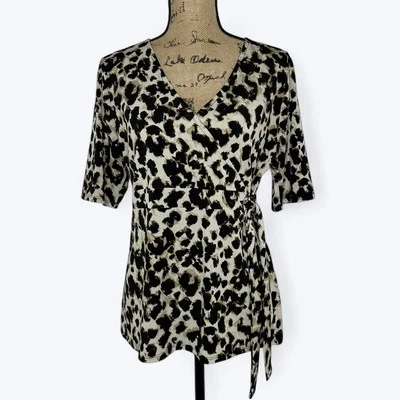 Camisa envolvente sintética estampado animal Merona para mujer talla XL elástica leopardo oficina mafia esposa Foto 1 de 4
