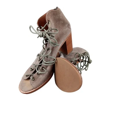 Botas al tobillo Jeffrey Campbell con cordones punta abierta tacón gamuza topo para mujer talla 8 Foto 1 de 4