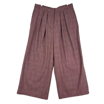 Worthington Women's Pleated Plaid Wide Leg Burgundy Dress Pants Size 12P Zip NWT - Image 1 of 4
