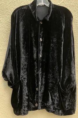 CP абажуры вискозы бархата рубашка/куртка черный карманы * очень большого размера S - подходит XL * - Изображение 1 из 4