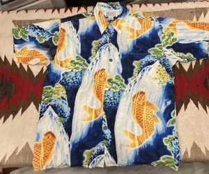 vintage Avanti Silk Hawaiian Shirt Mens Large Koi Carp Asian Loop Collar 24x30 - Picture 1 of 6