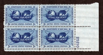 US #1070 Atoms for Peace, Plate Block of 4, MNH Stamps - Image 1 of 2