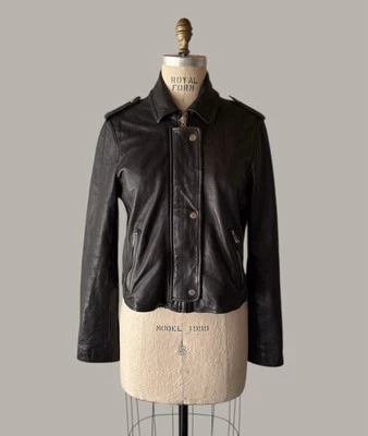 GAP Black Lamb Leather Motorcycle Cropped Jacket Women’s Medium  - Image 1 of 4