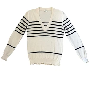 Sonia Rykiel Paris Nautical Striped V-Neck Sweater White/Navy - Picture 1 of 9