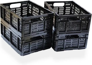 4-Pack Plastic Storage Crates,20L Foldable Baskets,Collapsible Black-4P - Picture 1 of 9