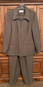 Alfred Dunner 2 Teiler Karriere Hosenanzug Zip Blazer Sakko Braun Tweed Damen 12 - Bild 1 von 7