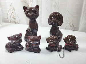 Vintage Redware Mama Katze & Kätzchen & Mama Hund & Welpen Japan - Bild 1 von 10