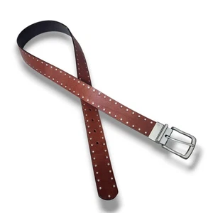 Cinturón de cuero reversible Lauren Ralph Lauren para hombre 32 marrón con tachuelas hebilla abatible - Imagen 1 de 7