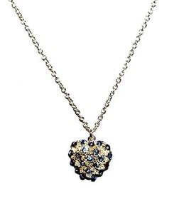 NECKLACE/PENDANT N32 Silverplate & BLUE CRYSTAL HEART - Picture 1 of 1