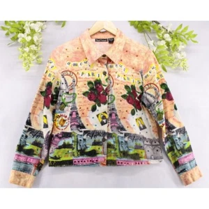 French Postcards Women's Art-to-Wear Paris Terry Travel Collared Jacket Sz S - Picture 1 of 11