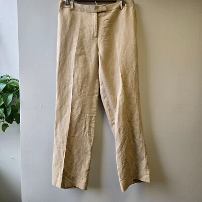 Pantalón de pierna ancha minimalista de lino beige talla 10 Calvin Klein para mujer Foto 1 de 4