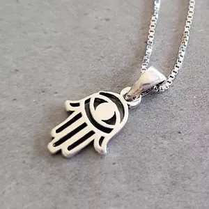 Collar colgante de mano Hamsa de 0,6 pulgadas de plata esterlina 925 judío Cabalá - Imagen 1 de 4