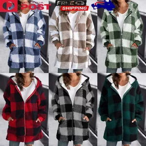 Womens Full Zip Up Sherpa Hoodie Fuzzy Fleece Jacket Oversized Fluffy Overcoat - Picture 1 of 19