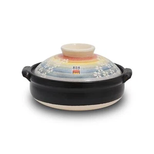 Banko Ware Cherry Blossom and Rainbow Ceramic Donabe Earthen Pot - Oven and M... - Picture 1 of 8