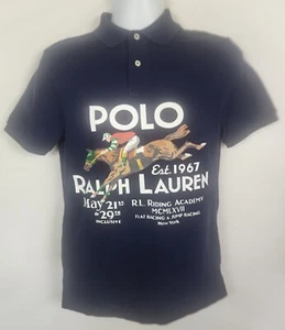 Polo Ralph Lauren Classic Fit Polo Shirt Mens S Navy Blue Riding Academy Graphic - Picture 1 of 14