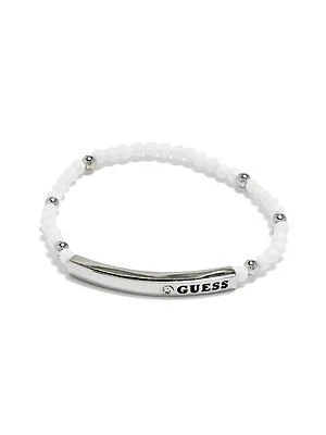 Nuovo GUESS Color Argento Barretta + Bianco Elasticizzato con Perline Bracciale - Immagine 1 di 2