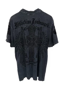 Affliction Polo Shirt Mens XL Black Short Sleeve Cross Logo Y2K Garment Dyed - Picture 1 of 8