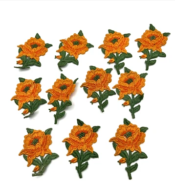 Lot Of 11 Vintage Sew On Appliqué Patch Orange Floribunda Roses 3.75" - Image 1 of 4