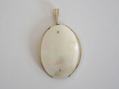 Vintage Anhänger Perlmutt Scheibe Oval AH Gesetzlich Geschützt 10,5g/5,8x3,5 cm - Bild 1 von 4