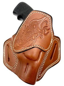 For 1.87" LCR 22 38 357, Right Hand Brown Leather Open Top Western Belt Holster - Picture 1 of 7