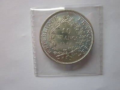 FRANCE 1967 10 FRANCS .900 SILVER CROWN, BRILLIANT UNCIRCULATED SHIPS FREE - Image 1 of 4