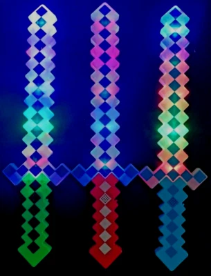 XD 2 Pack Light Up Colour Changing Diamond Pixel Sword Minecraft Toy (No Sounds)