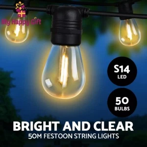 50m LED Festoon String Lights Christmas Decorations Wedding Party Outdoor Garden - Picture 1 of 10