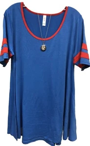 Neu mit Etikett 2.0 LuLaRoe Large einfarbig royalblau mit rotem Besatz Ringer-Stil perfektes T-Shirt - Bild 1 von 7