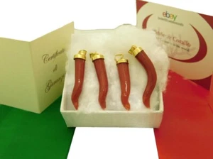 Pendant in Big Horn of Red Coral and 750 18k Gemstone Italian Italy and Natural - Picture 1 of 5