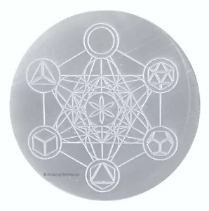 Placa de carga de selenita para cristales - cubo de metatrón con sólido platónico (3 pulgadas) - Imagen 1 de 6