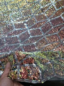 Fabric Sold By The Yard Embroidery Rose Gold Sequin Iridescent Two Tone Rose Gol - Picture 1 of 6