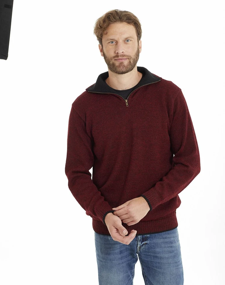 Invisible World Men's 100% Alpaca Wool Sweater Half Zip Camionero Pullover - Image 1 of 1