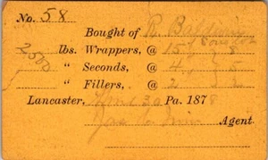 1878 Emanuel Hoffman Tobacco Warehouse Lancaster PA Advertising Order Card - Picture 1 of 2