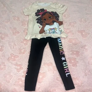 Hellbraun beige schwarz Mädchen Größe 4/5Y PatPat zweiteiliges Kurzarm Skinny Outfit Set - Bild 1 von 20
