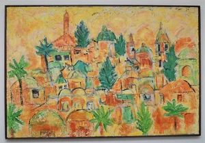 LARGE SHARON BOHM LEVY HEAVY IMPASTO OIL CANVAS PAINTING ARCHITECTURE LISTED MCM - Picture 1 of 5