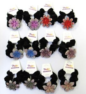 Wholesale Bulk Lot 12 PCS Velvet Ponytail Holders Rhinestone Flower Scrunchies