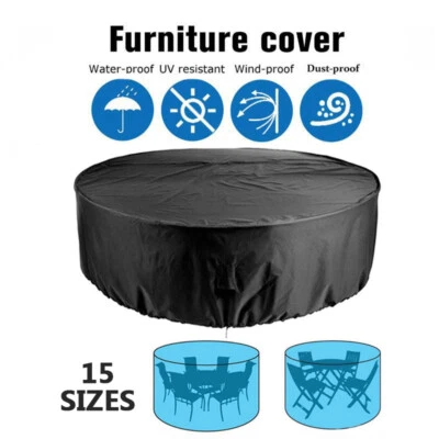 Round Waterproof Garden Patio Outdoor Furniture Sofa Chair Table Cover Black