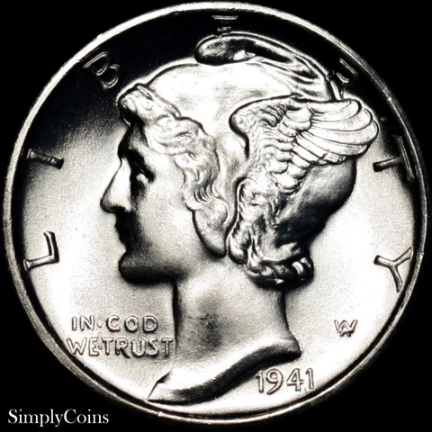 1941-D Mercury Dime GEM BU Uncirculated FB Full Bands FSB US Silver Coin MQ Cover
