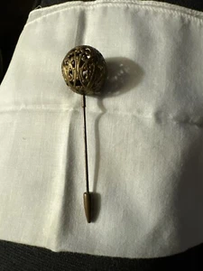 Victorian Hatpin Antique Ornate 1" metal Scroll ball head 3”.5 " shank Brass - Picture 1 of 5