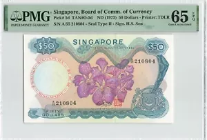 SINGAPORE 50 Dollars 1973, P-5d, Sign: Sen, PMG 65 EPQ Gem UNC, Orchid Series - Picture 1 of 2