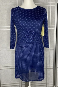RAE Republic  Women Navy White Polka Dot Dress Size Petit M - Picture 1 of 10