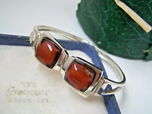 GORGEOUS MODERNIST 925 SOLID STERLING SILVER RED CHERRY AMBER BRACELET 7.5" 19CM - Picture 1 of 6