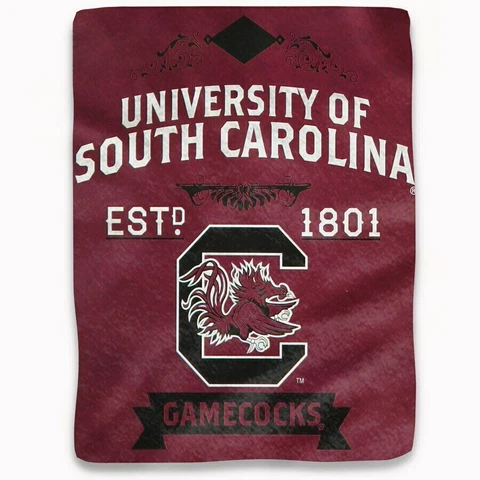 South Carolina  Gamecocks EST 1801 Northwest Royal Plush Raschel Throw 50 X 60 Cover