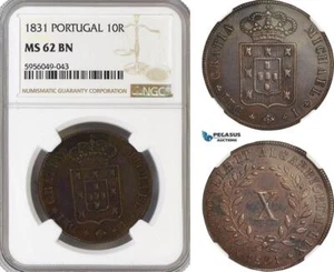 AG833, Portugal, Miguel I, 10 Reis 1831, NGC MS62BN - Picture 1 of 1